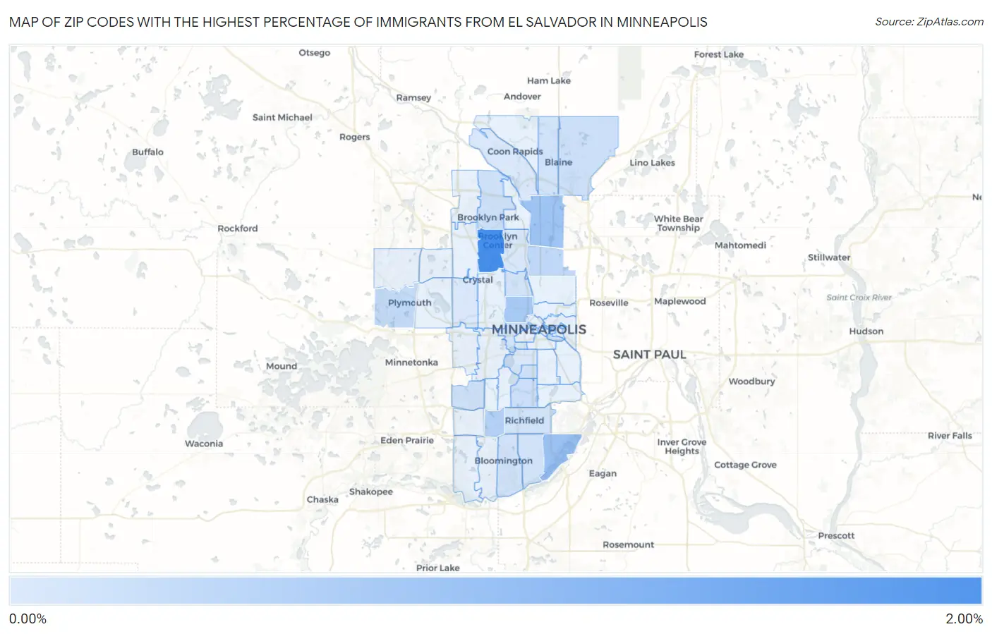 Zip Codes with the Highest Percentage of Immigrants from El Salvador in Minneapolis Map