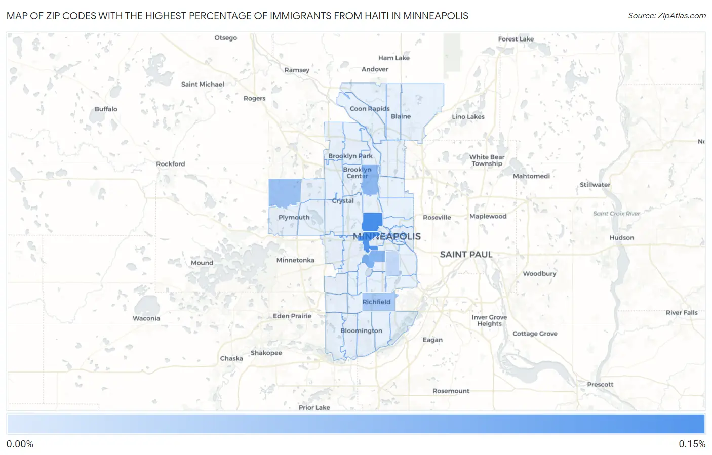 Zip Codes with the Highest Percentage of Immigrants from Haiti in Minneapolis Map