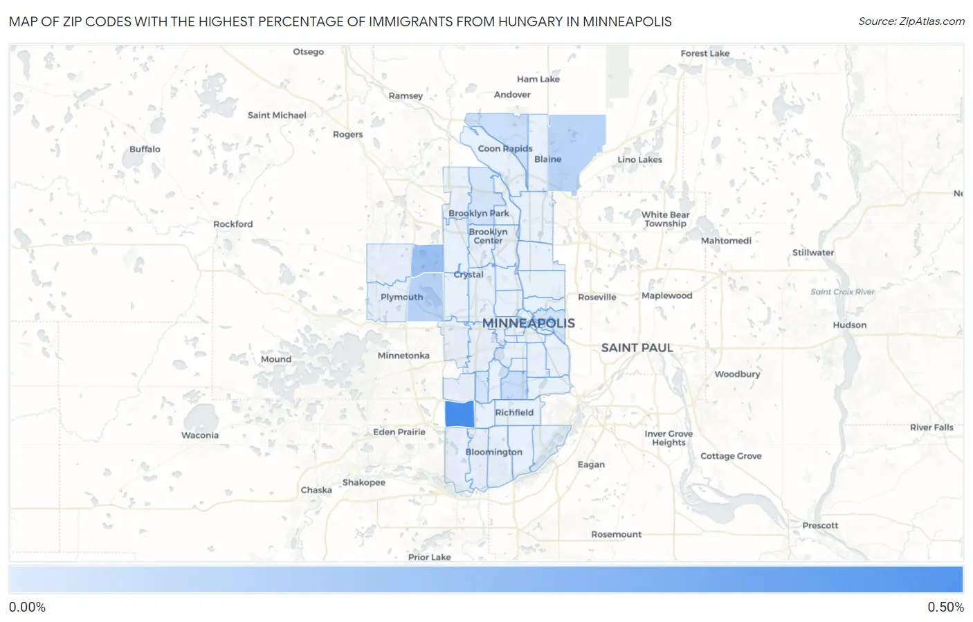 Zip Codes with the Highest Percentage of Immigrants from Hungary in Minneapolis Map