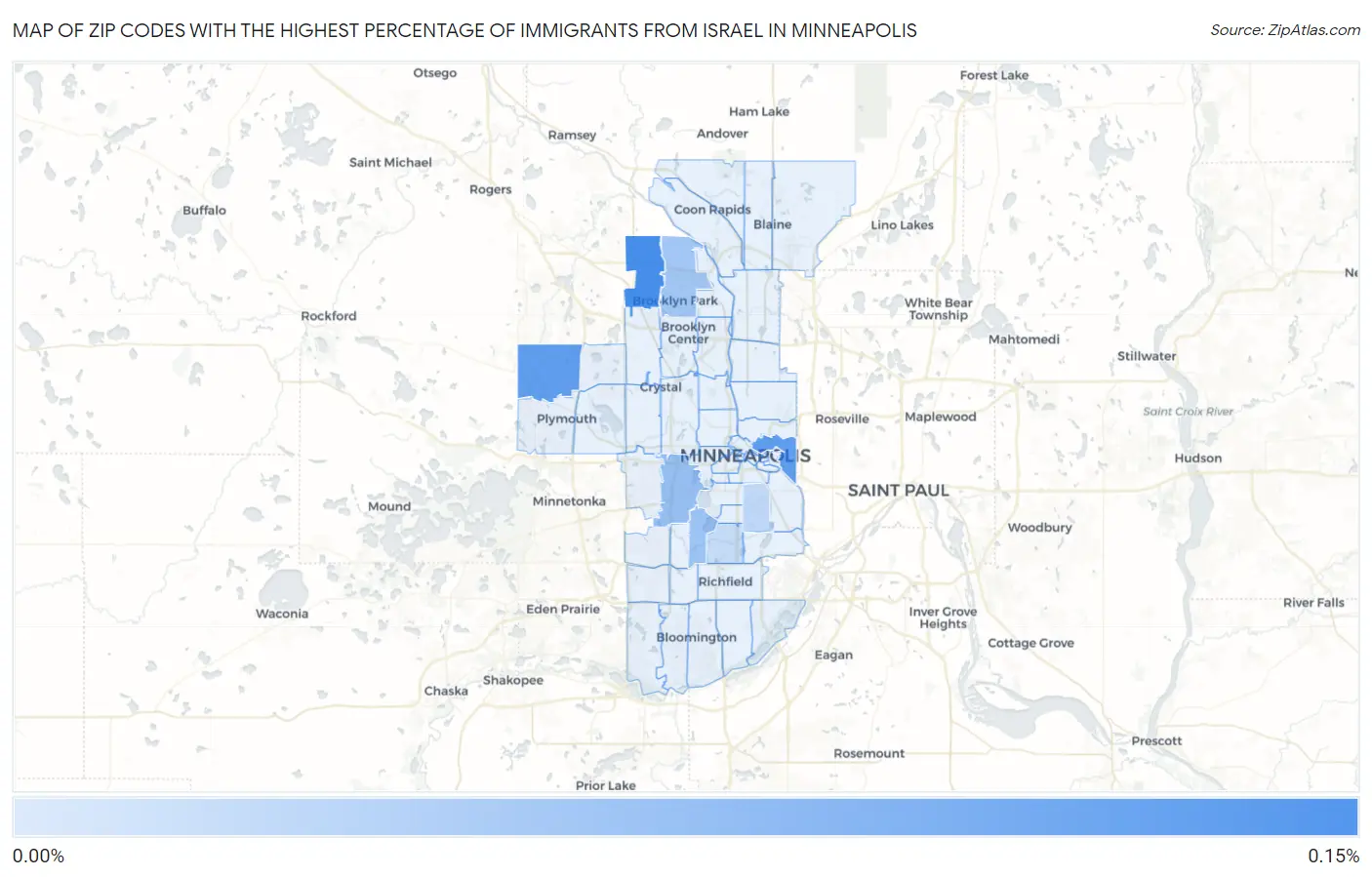 Zip Codes with the Highest Percentage of Immigrants from Israel in Minneapolis Map