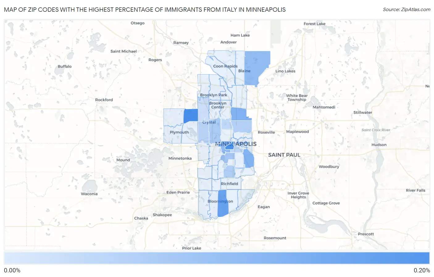 Zip Codes with the Highest Percentage of Immigrants from Italy in Minneapolis Map