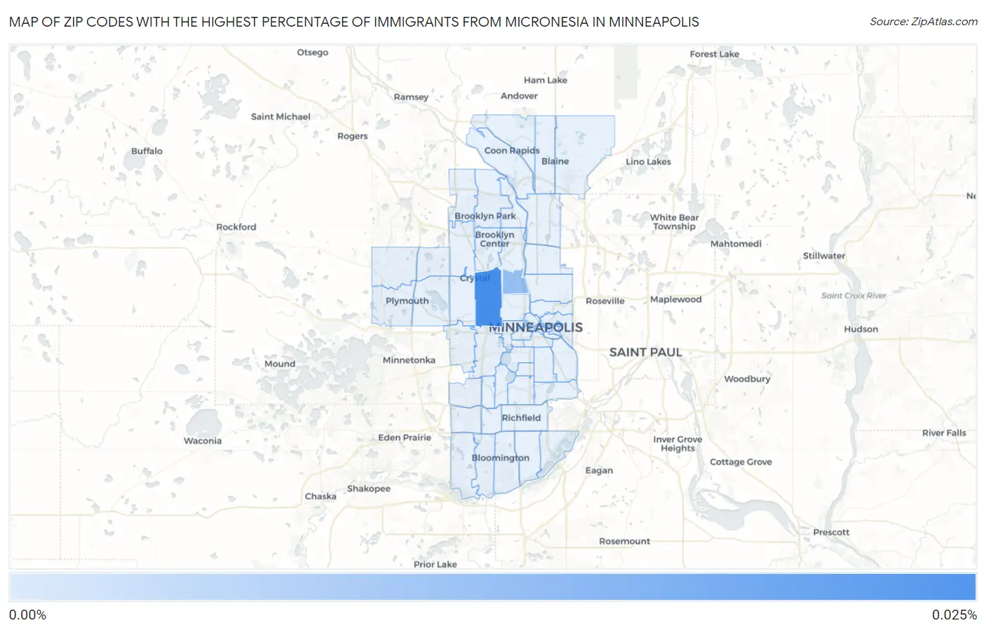 Zip Codes with the Highest Percentage of Immigrants from Micronesia in Minneapolis Map