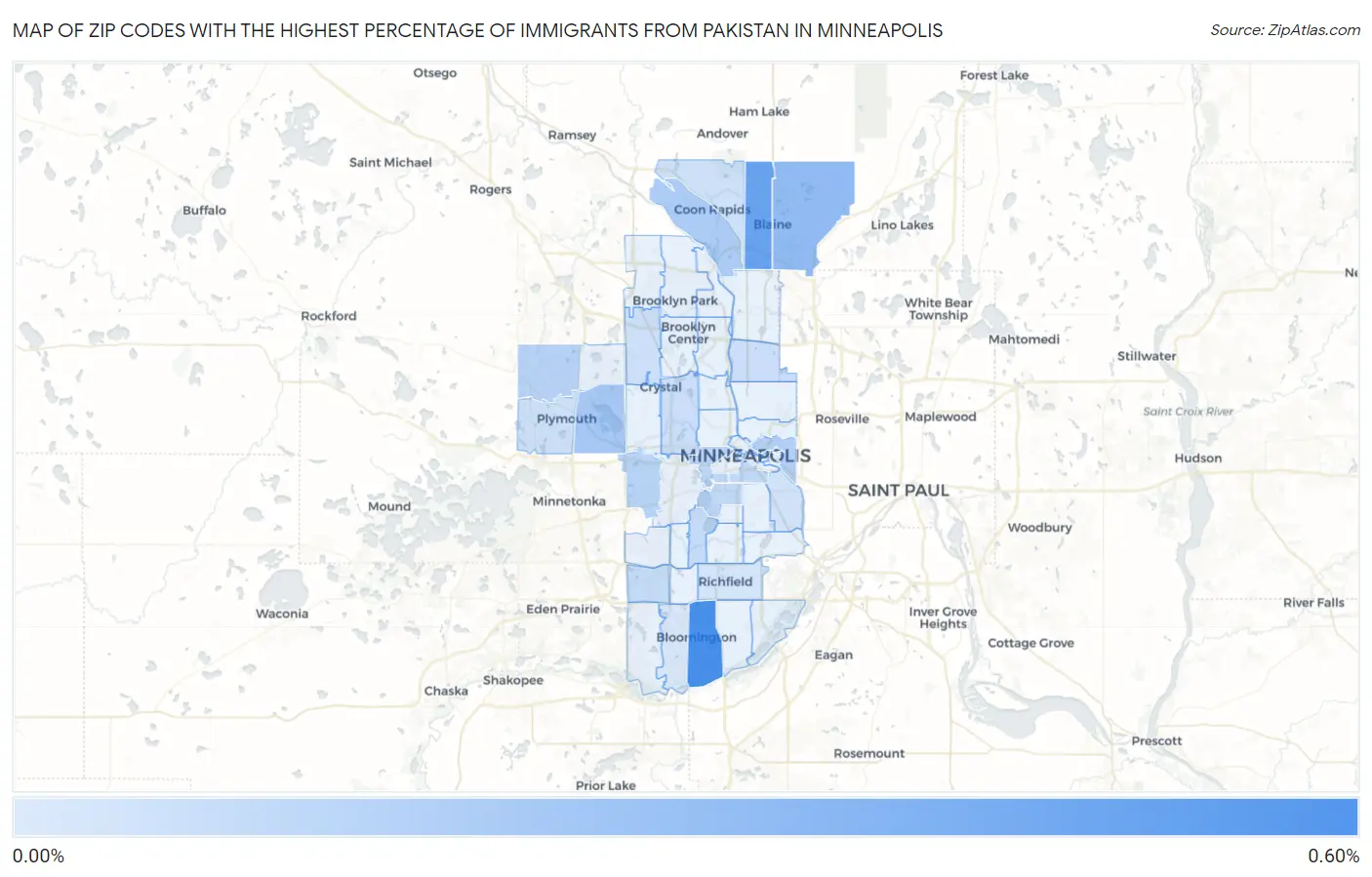Zip Codes with the Highest Percentage of Immigrants from Pakistan in Minneapolis Map
