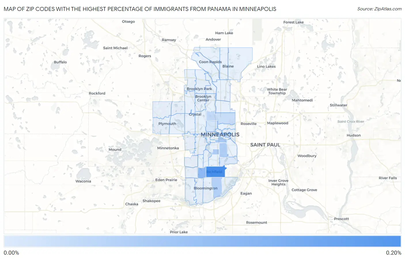 Zip Codes with the Highest Percentage of Immigrants from Panama in Minneapolis Map