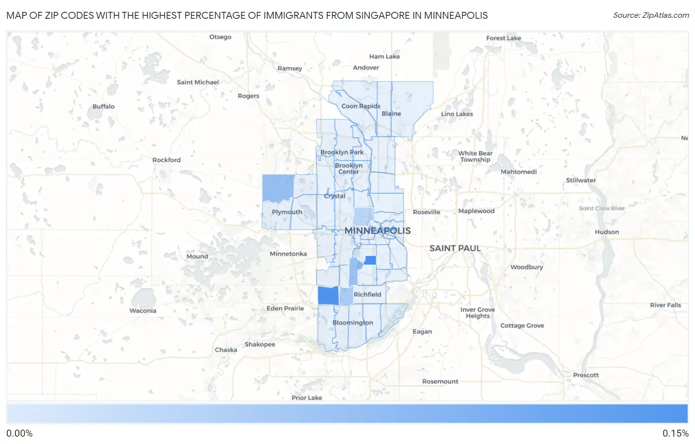 Zip Codes with the Highest Percentage of Immigrants from Singapore in Minneapolis Map