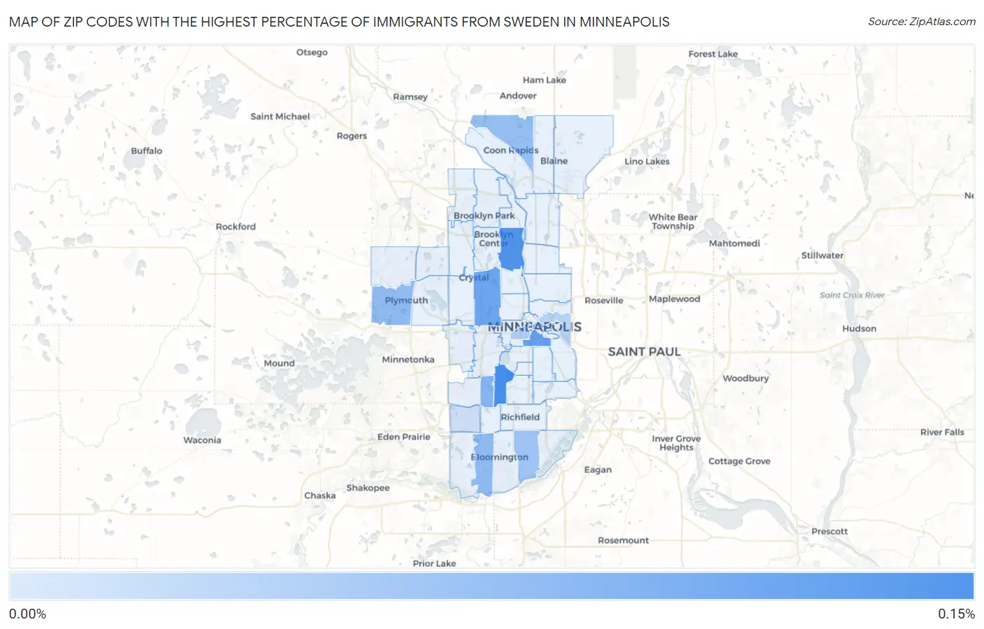 Zip Codes with the Highest Percentage of Immigrants from Sweden in Minneapolis Map