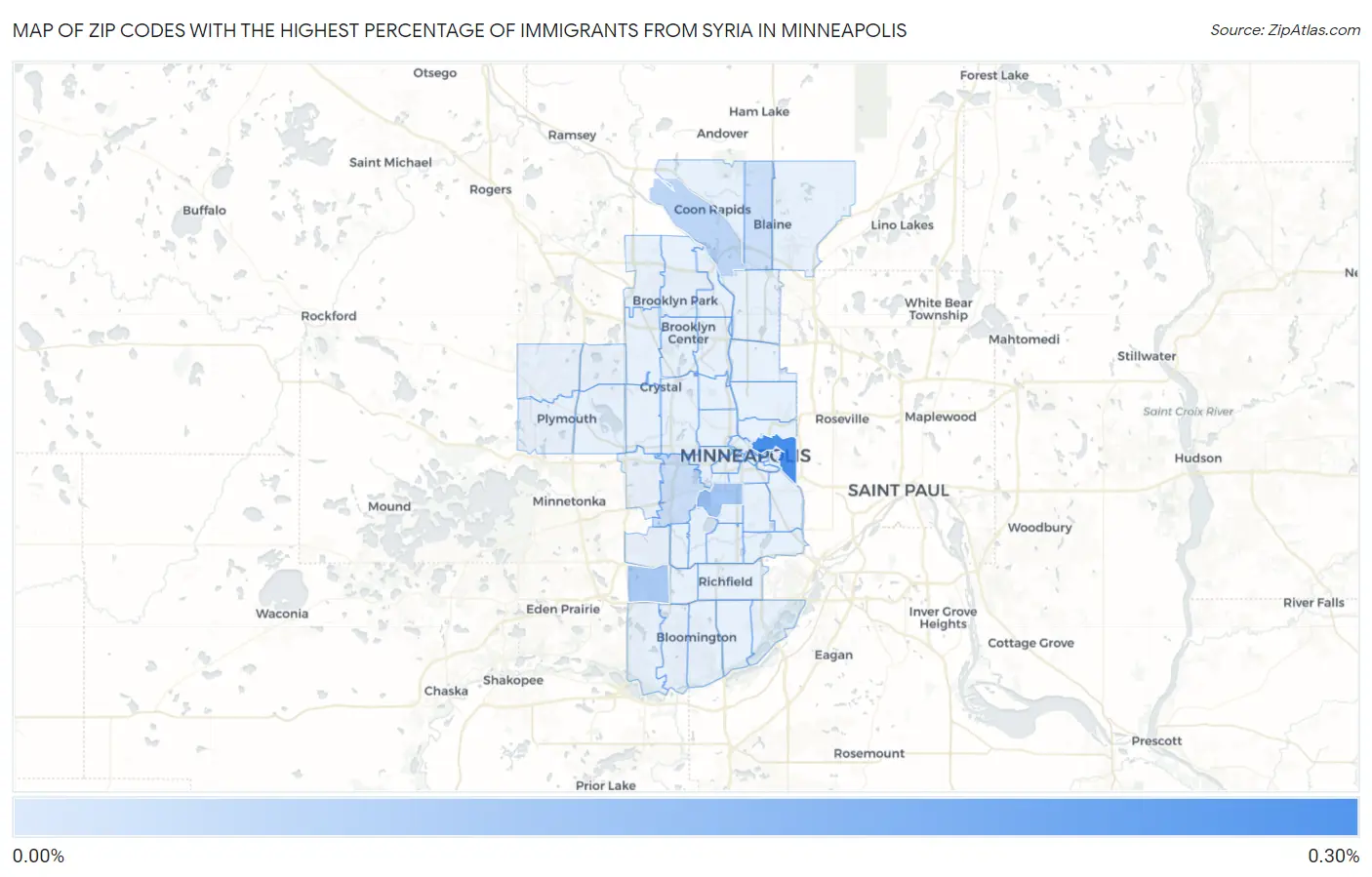 Zip Codes with the Highest Percentage of Immigrants from Syria in Minneapolis Map