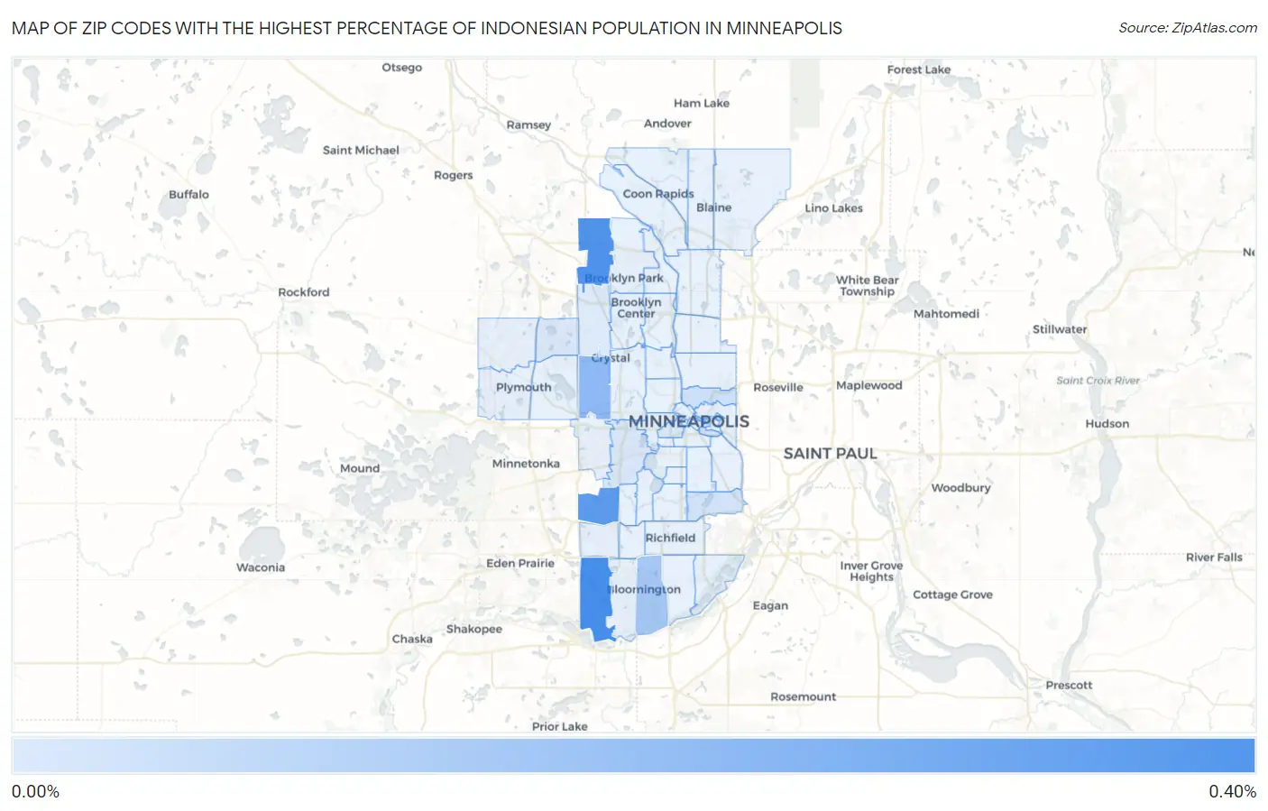 Zip Codes with the Highest Percentage of Indonesian Population in Minneapolis Map