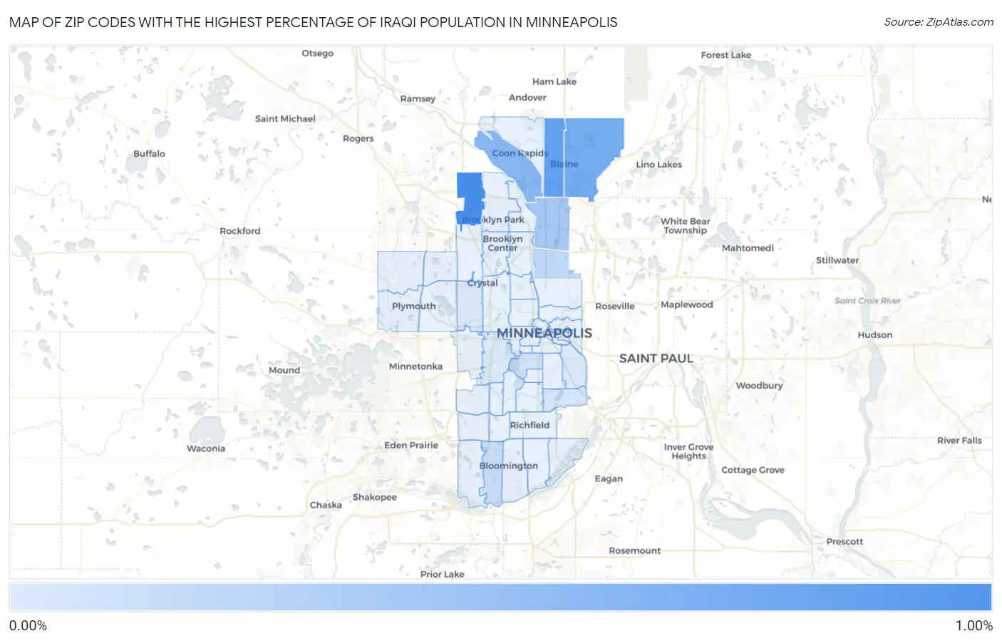Zip Codes with the Highest Percentage of Iraqi Population in Minneapolis Map