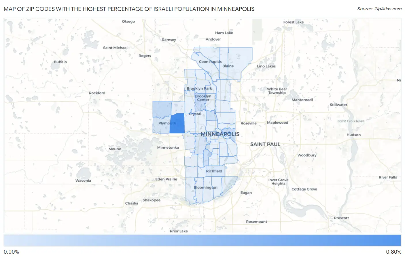 Zip Codes with the Highest Percentage of Israeli Population in Minneapolis Map