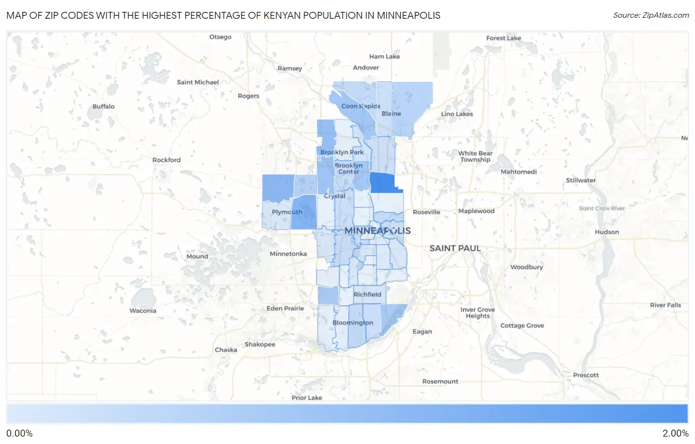 Zip Codes with the Highest Percentage of Kenyan Population in Minneapolis Map