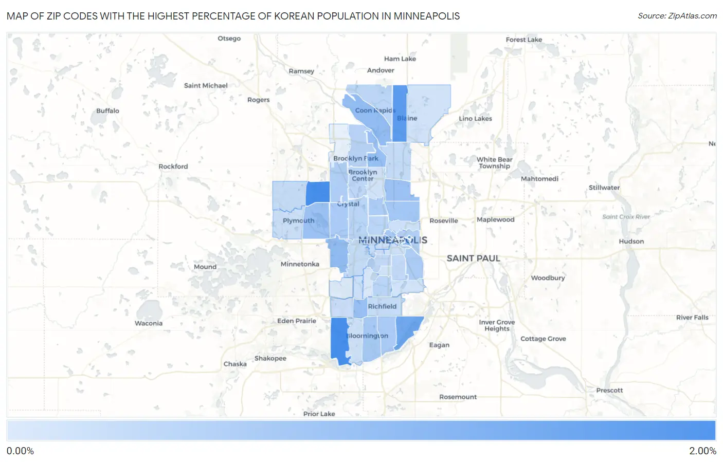 Zip Codes with the Highest Percentage of Korean Population in Minneapolis Map