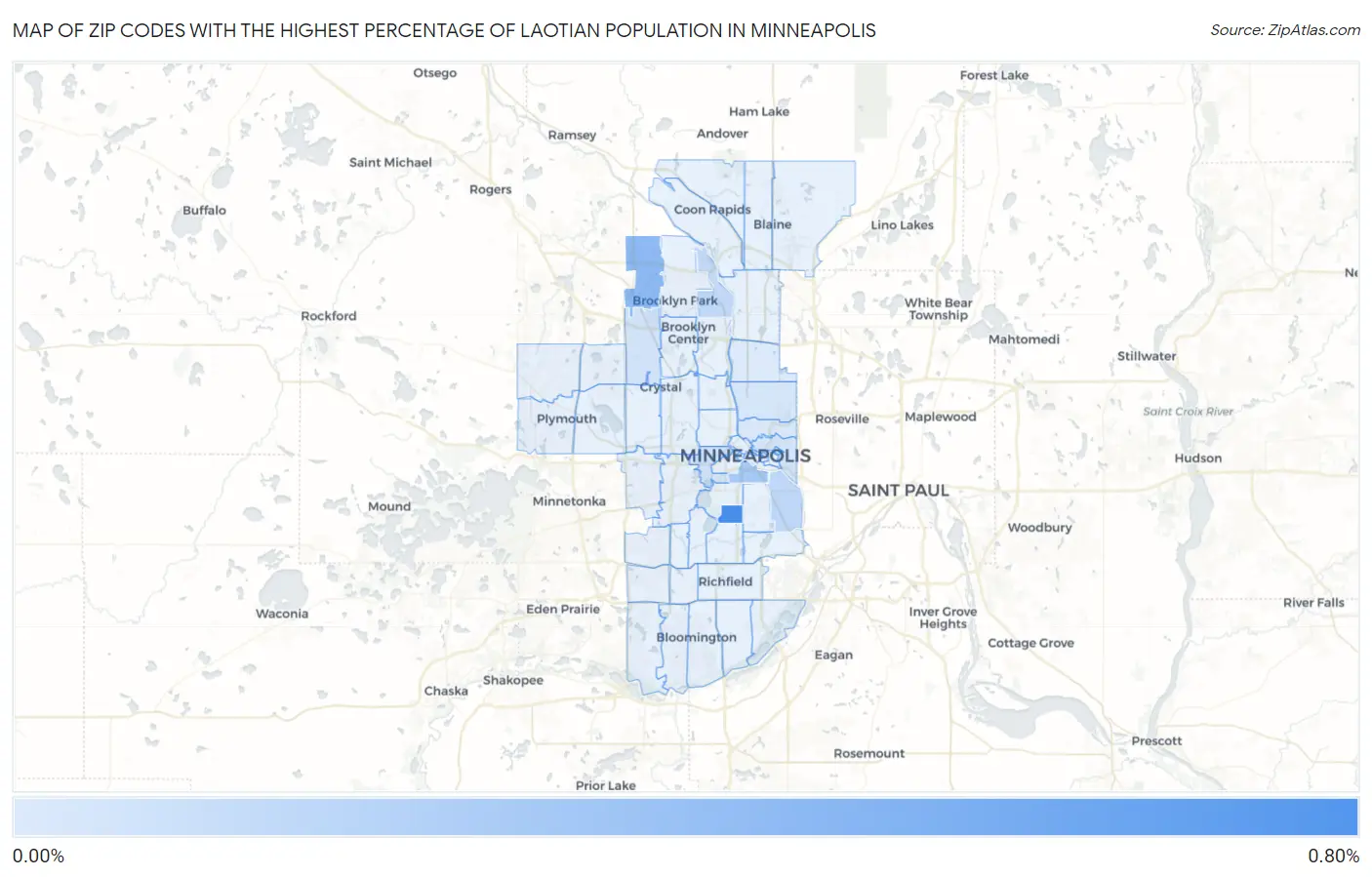 Zip Codes with the Highest Percentage of Laotian Population in Minneapolis Map
