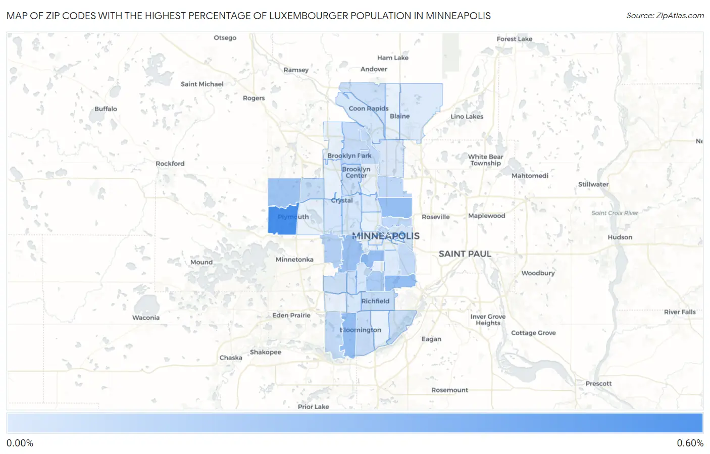 Zip Codes with the Highest Percentage of Luxembourger Population in Minneapolis Map