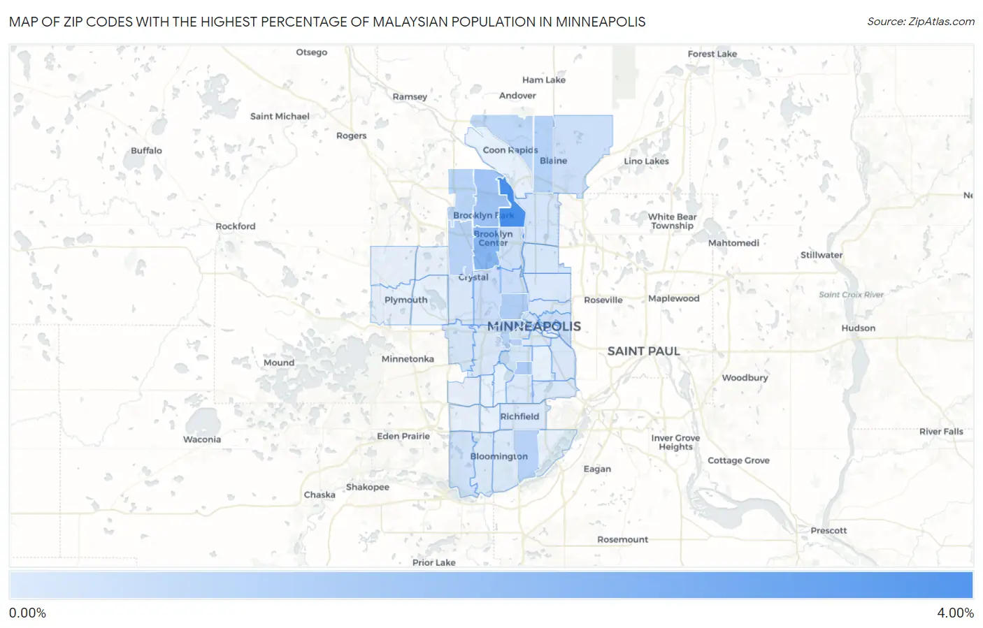 Zip Codes with the Highest Percentage of Malaysian Population in Minneapolis Map