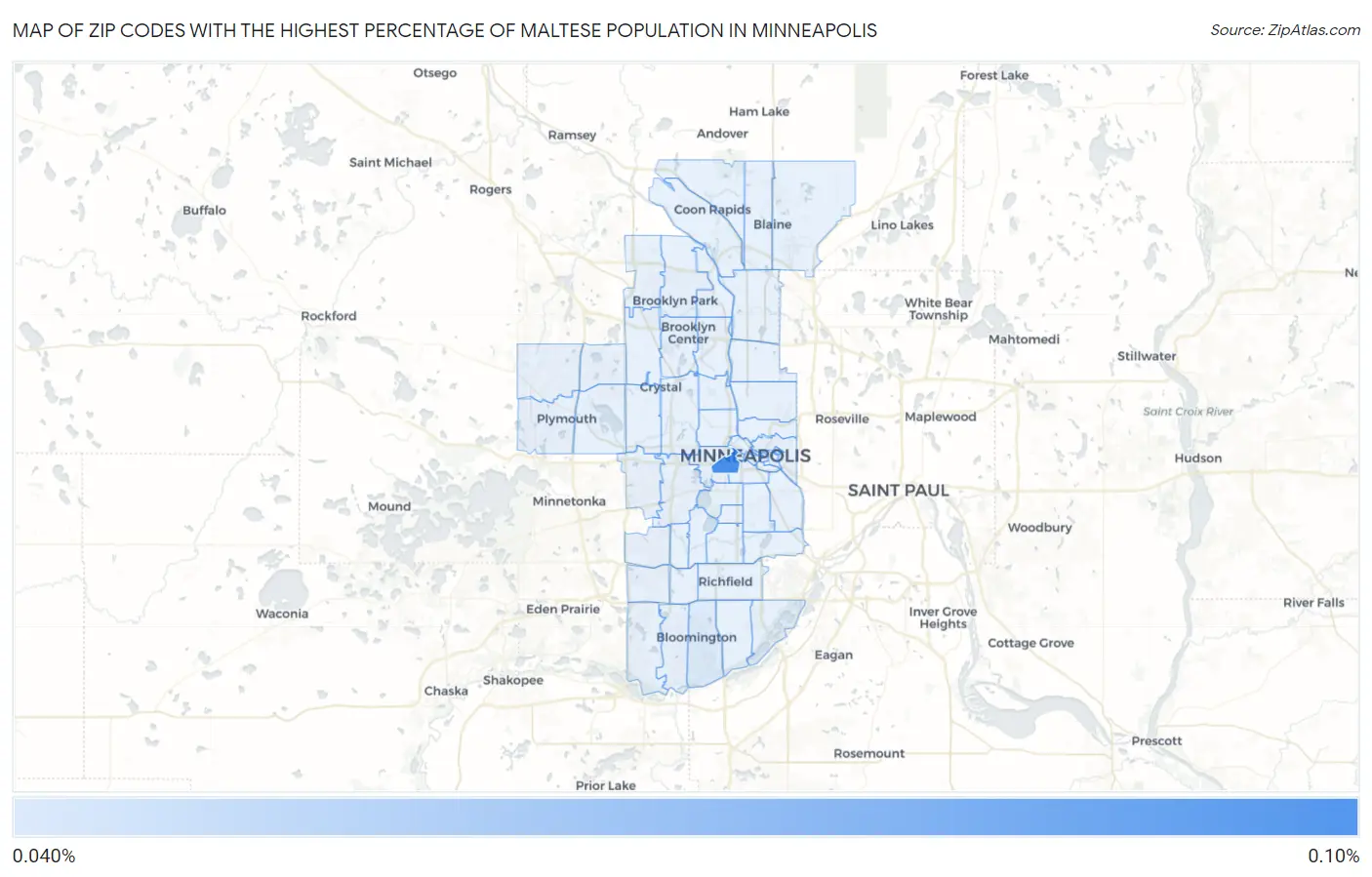 Zip Codes with the Highest Percentage of Maltese Population in Minneapolis Map