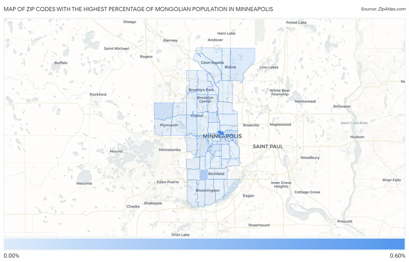 Zip Codes with the Highest Percentage of Mongolian Population in Minneapolis Map