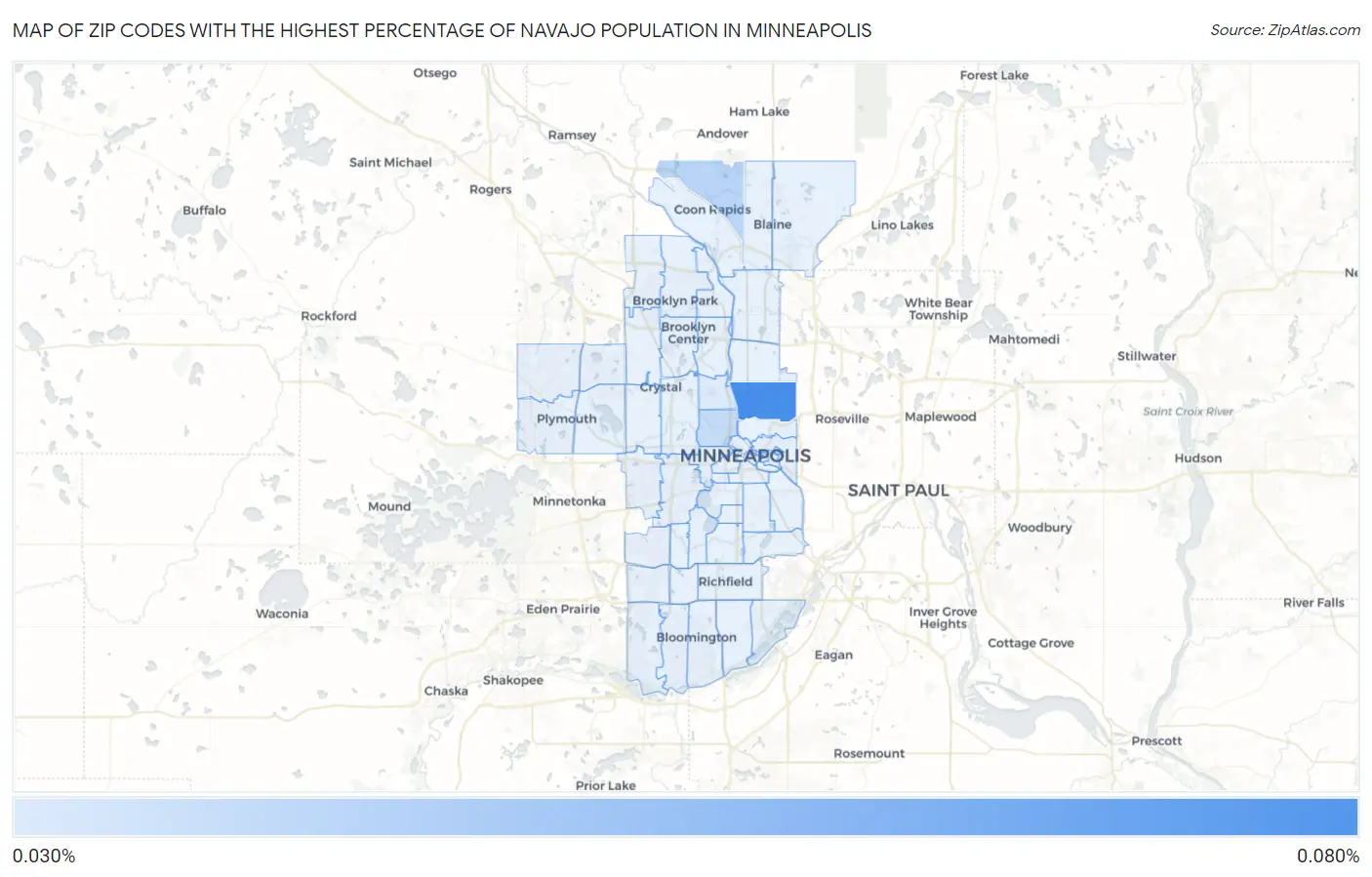 Zip Codes with the Highest Percentage of Navajo Population in Minneapolis Map