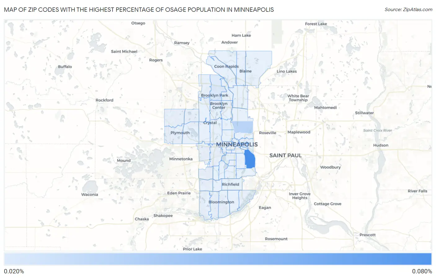 Zip Codes with the Highest Percentage of Osage Population in Minneapolis Map