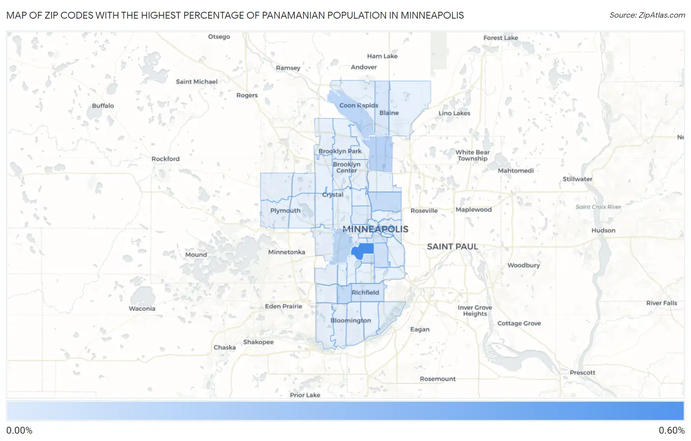 Zip Codes with the Highest Percentage of Panamanian Population in Minneapolis Map