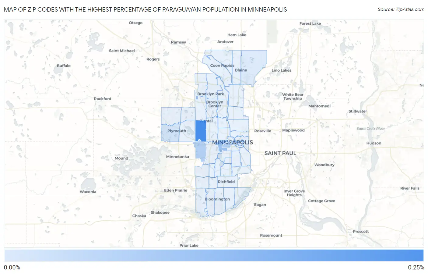 Zip Codes with the Highest Percentage of Paraguayan Population in Minneapolis Map