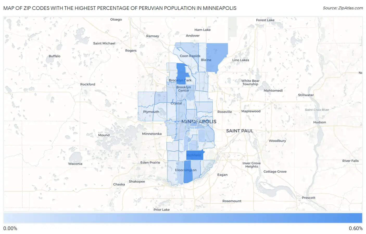 Zip Codes with the Highest Percentage of Peruvian Population in Minneapolis Map
