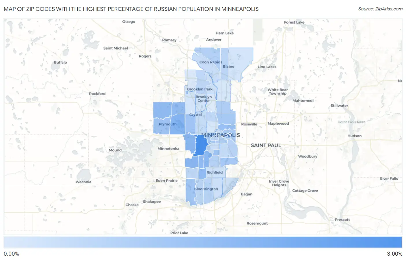 Zip Codes with the Highest Percentage of Russian Population in Minneapolis Map