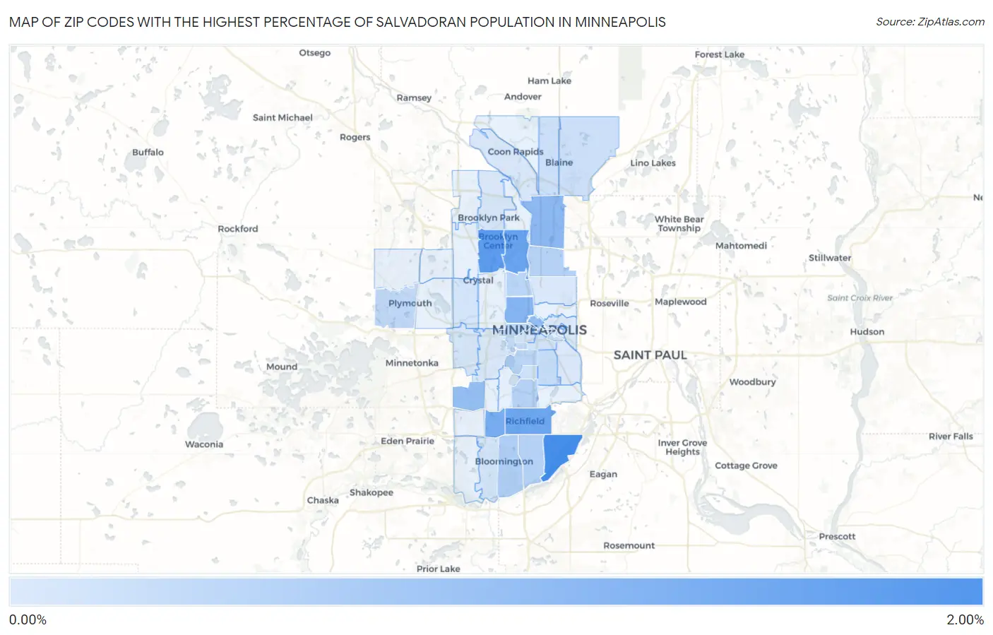 Zip Codes with the Highest Percentage of Salvadoran Population in Minneapolis Map