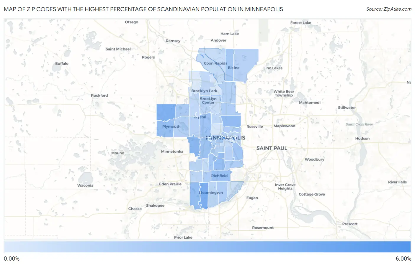 Zip Codes with the Highest Percentage of Scandinavian Population in Minneapolis Map