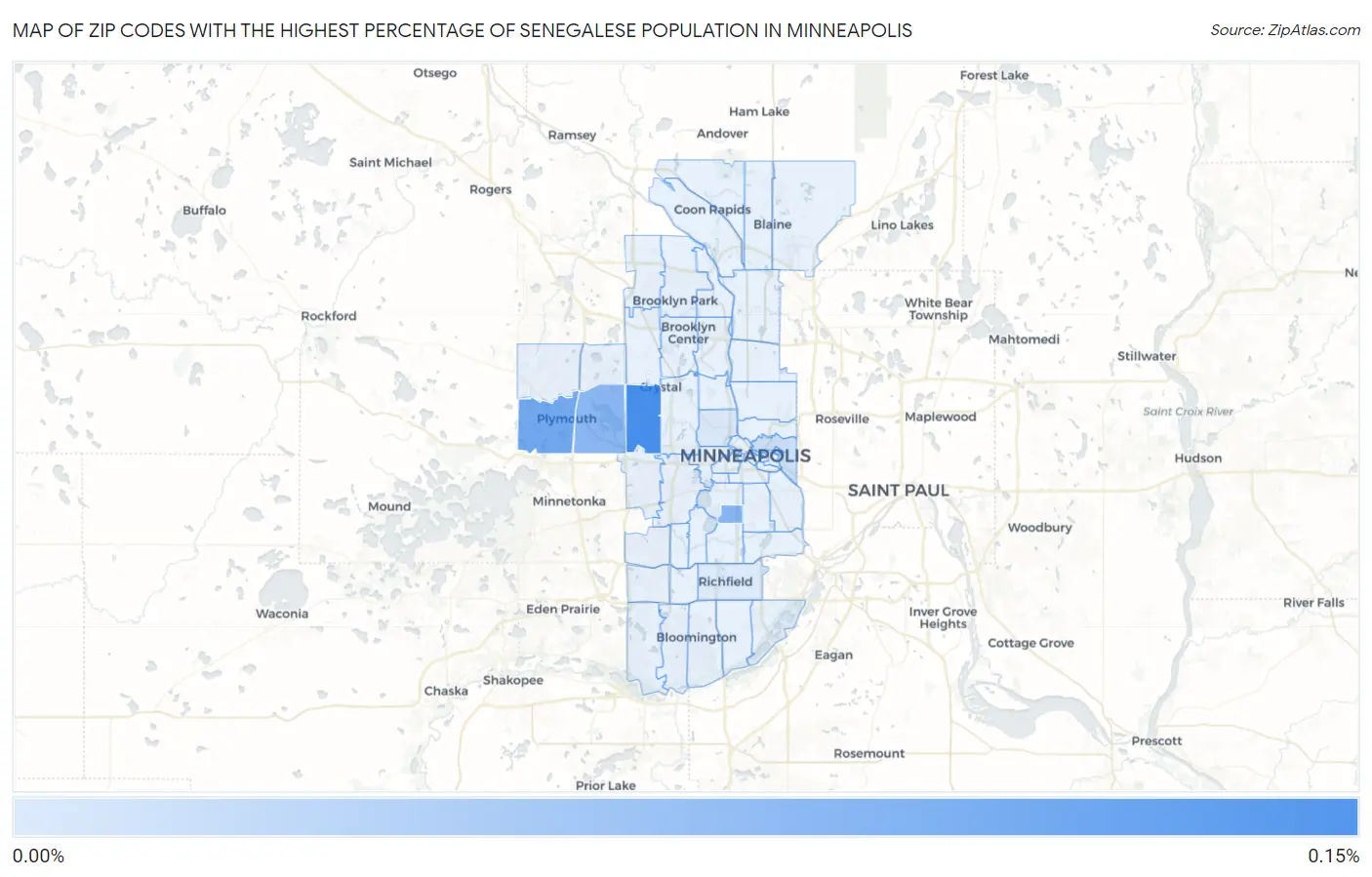 Zip Codes with the Highest Percentage of Senegalese Population in Minneapolis Map