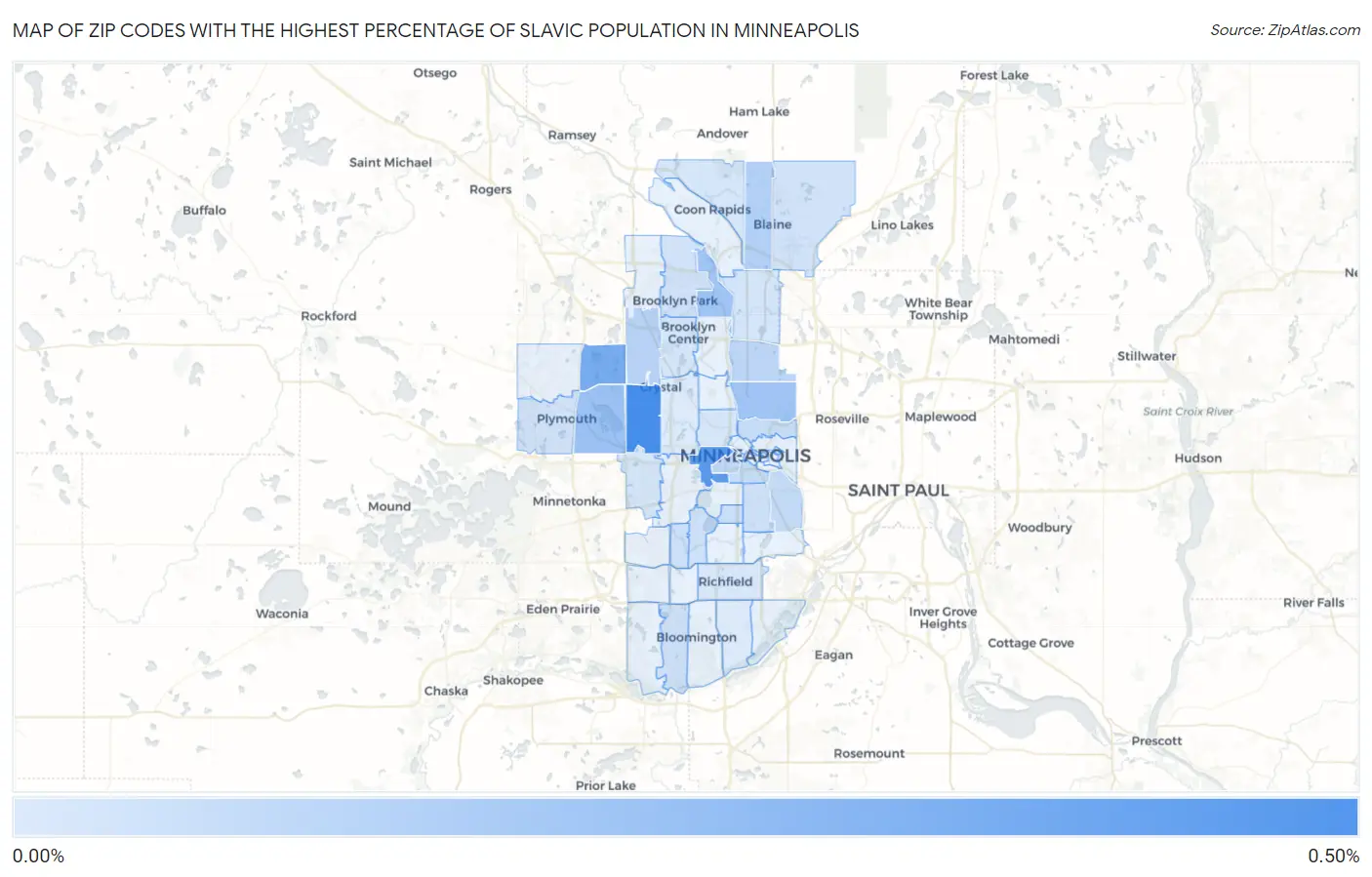 Zip Codes with the Highest Percentage of Slavic Population in Minneapolis Map