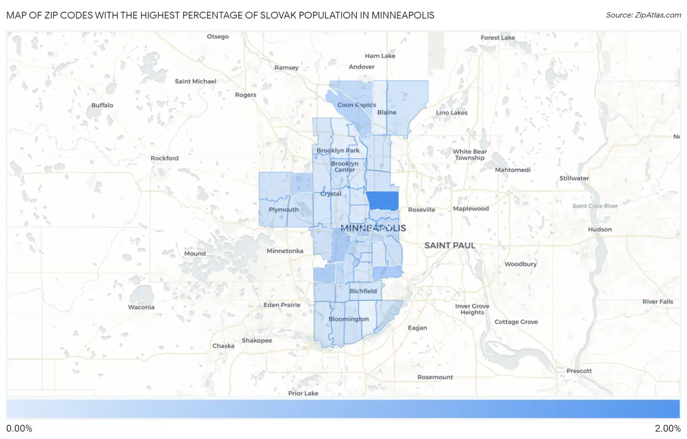 Zip Codes with the Highest Percentage of Slovak Population in Minneapolis Map
