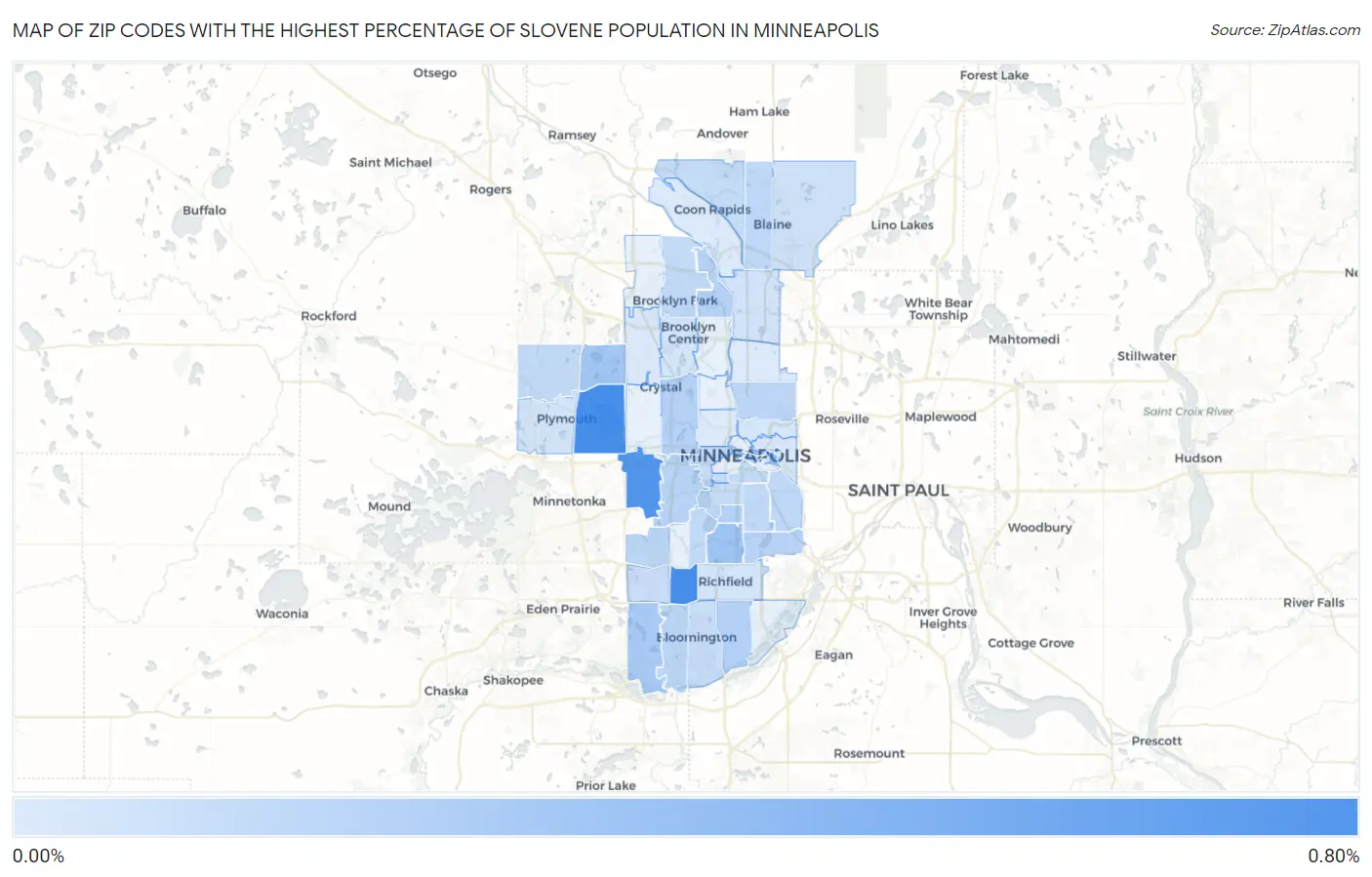 Zip Codes with the Highest Percentage of Slovene Population in Minneapolis Map
