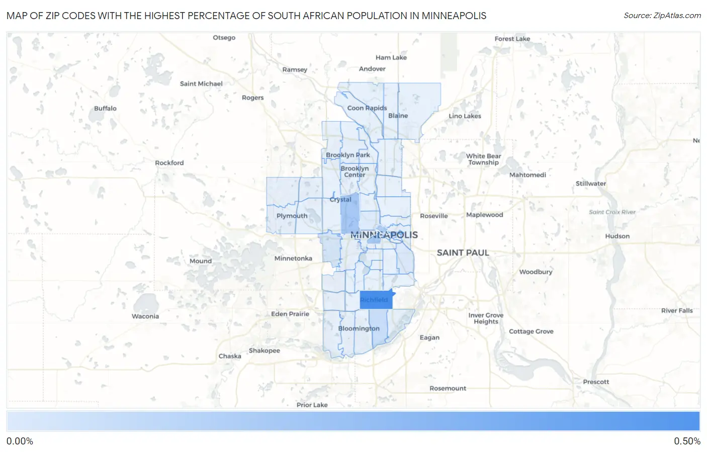 Zip Codes with the Highest Percentage of South African Population in Minneapolis Map