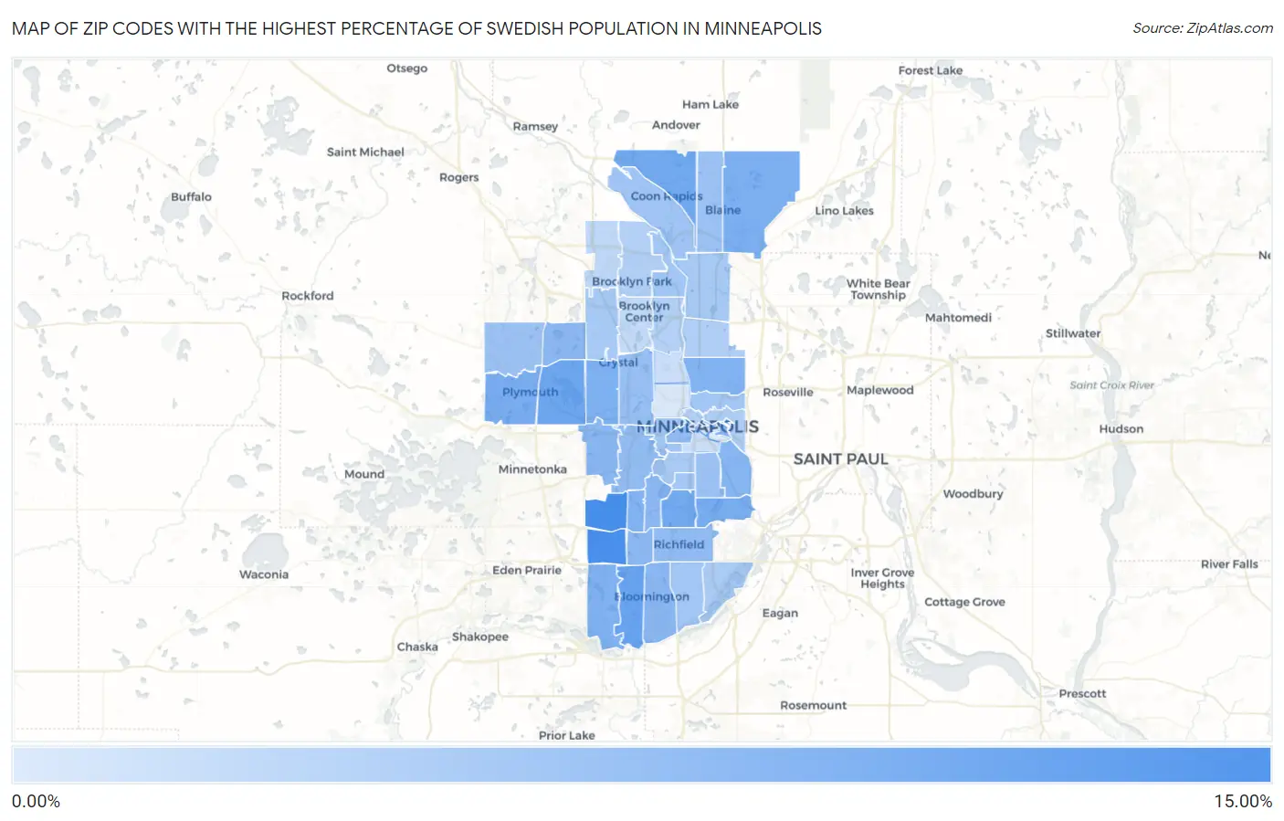 Zip Codes with the Highest Percentage of Swedish Population in Minneapolis Map