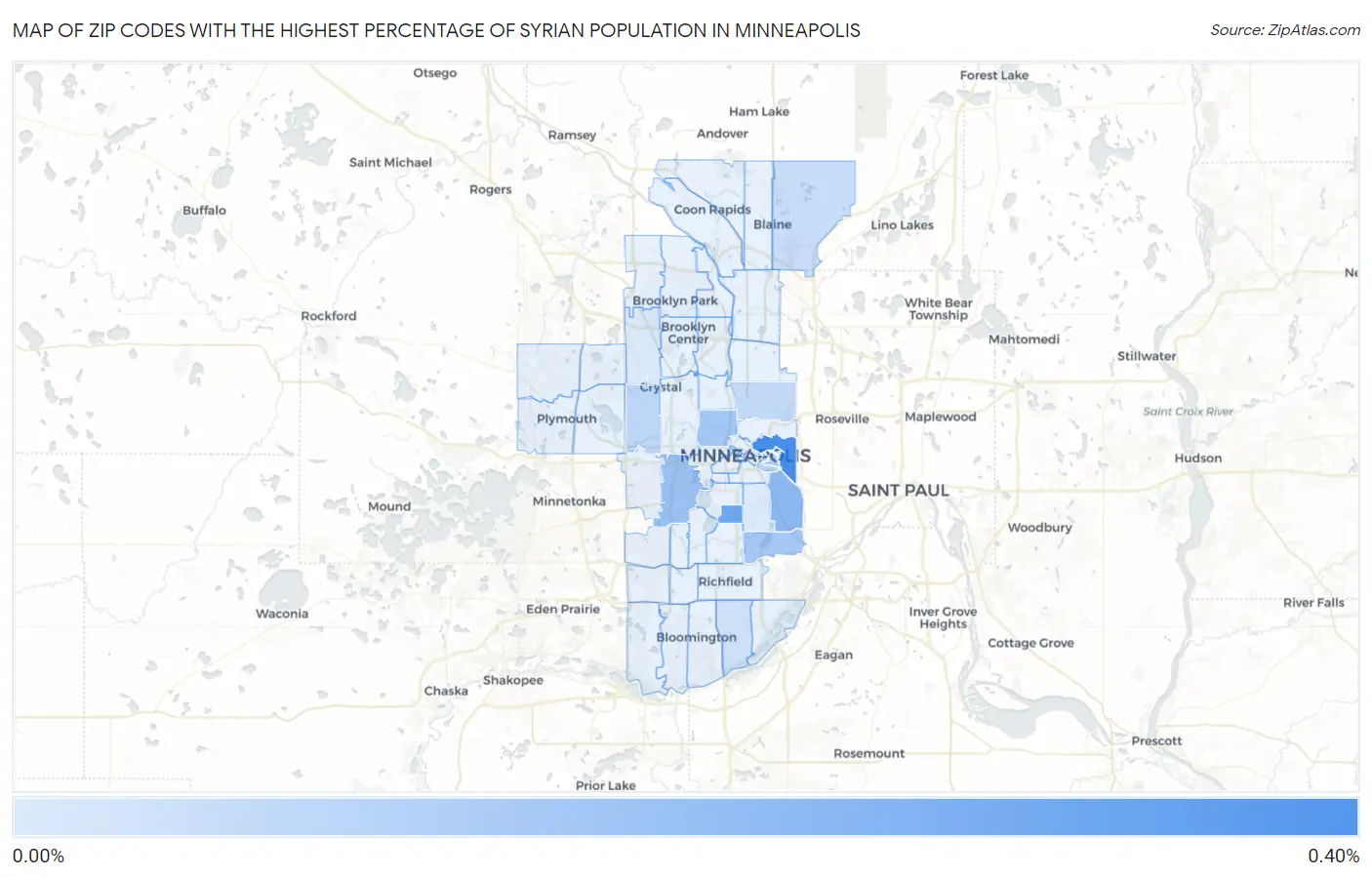 Zip Codes with the Highest Percentage of Syrian Population in Minneapolis Map