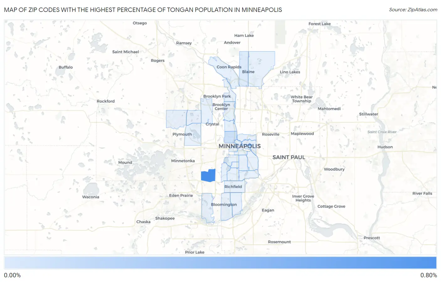 Zip Codes with the Highest Percentage of Tongan Population in Minneapolis Map