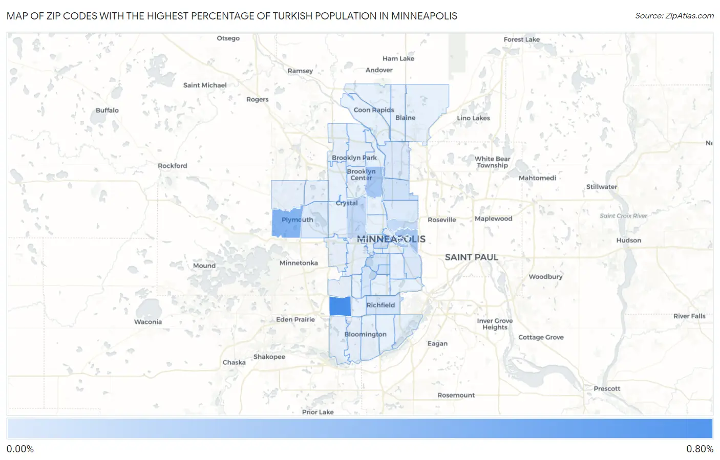 Zip Codes with the Highest Percentage of Turkish Population in Minneapolis Map