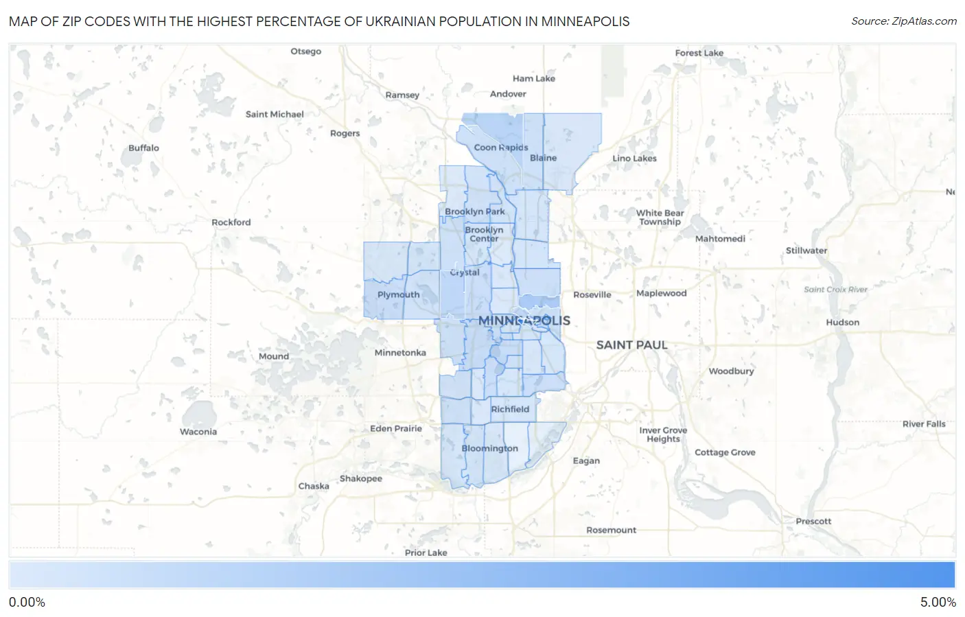 Zip Codes with the Highest Percentage of Ukrainian Population in Minneapolis Map
