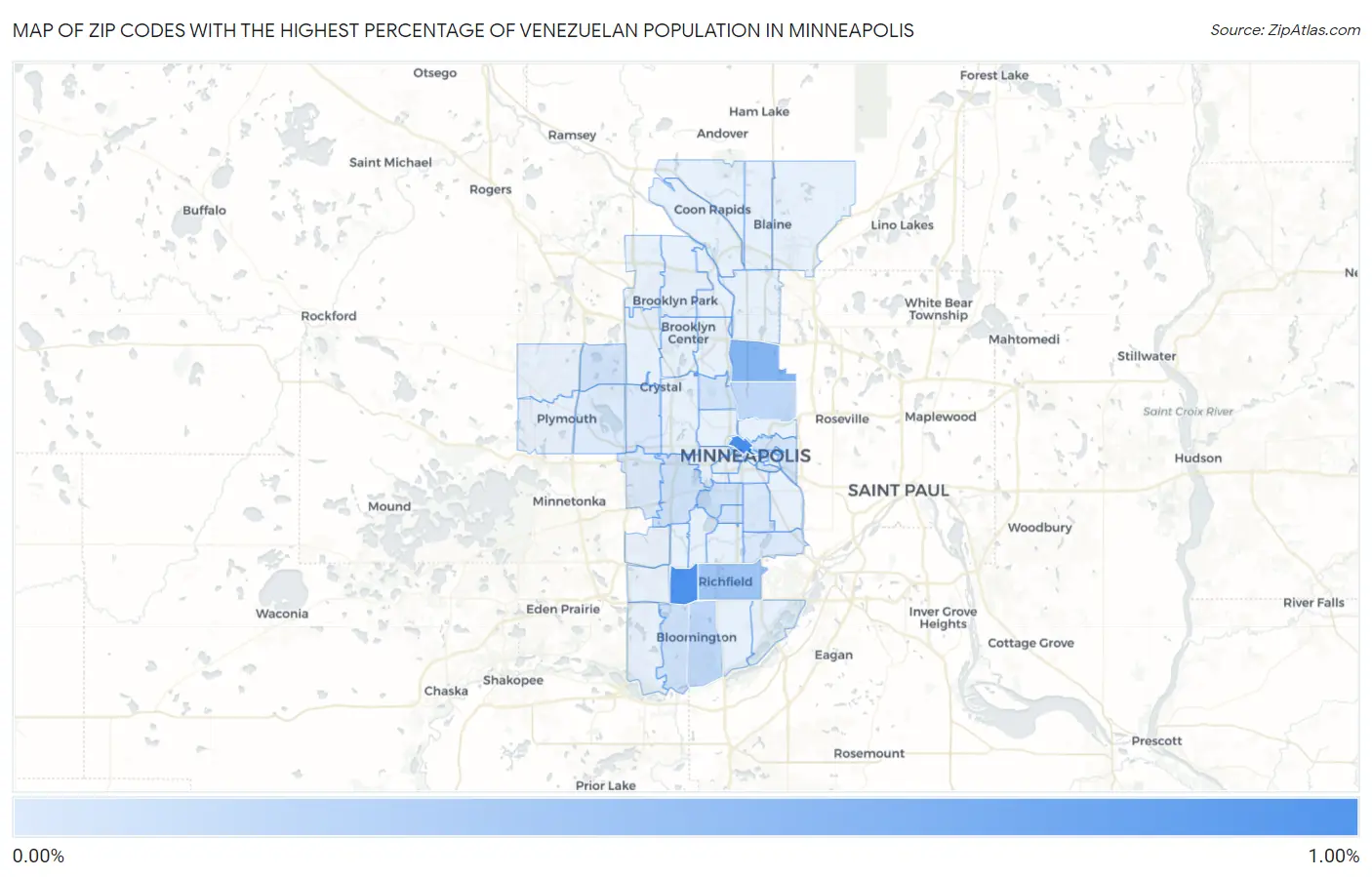 Zip Codes with the Highest Percentage of Venezuelan Population in Minneapolis Map