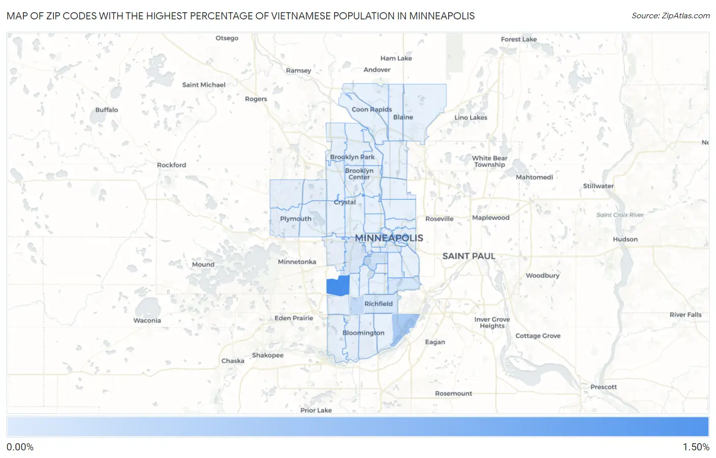 Zip Codes with the Highest Percentage of Vietnamese Population in Minneapolis Map