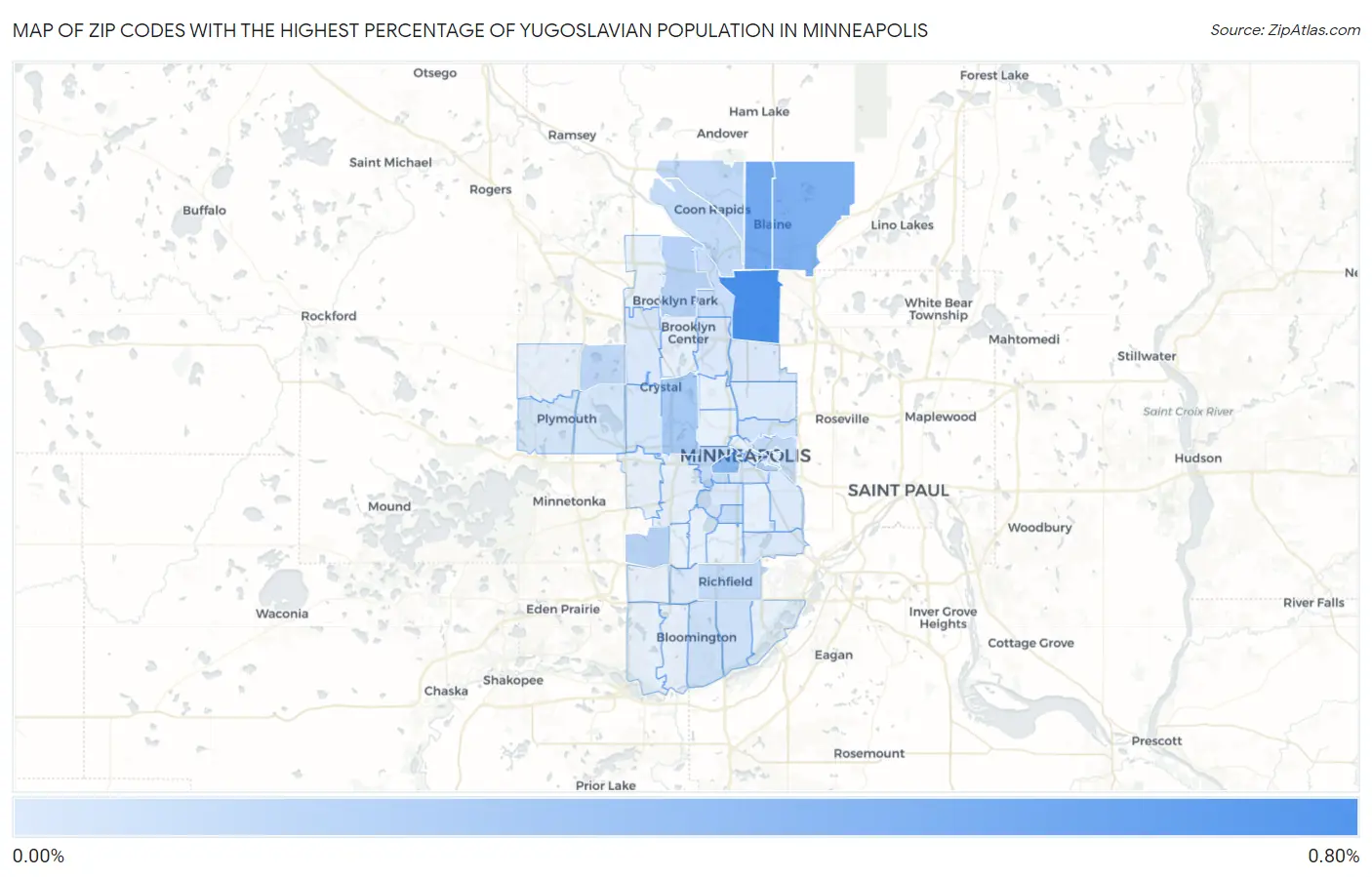 Zip Codes with the Highest Percentage of Yugoslavian Population in Minneapolis Map