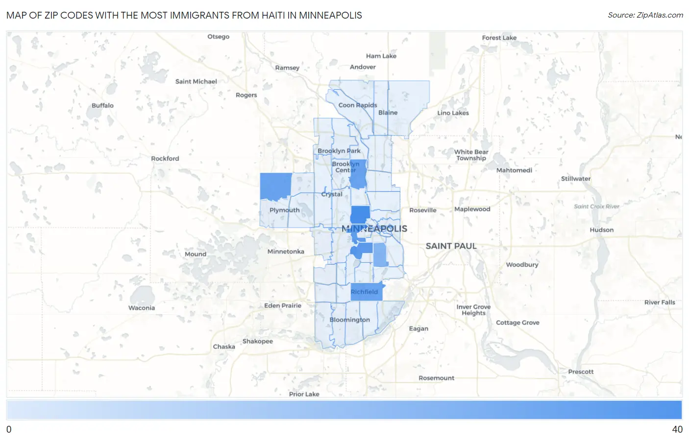 Zip Codes with the Most Immigrants from Haiti in Minneapolis Map