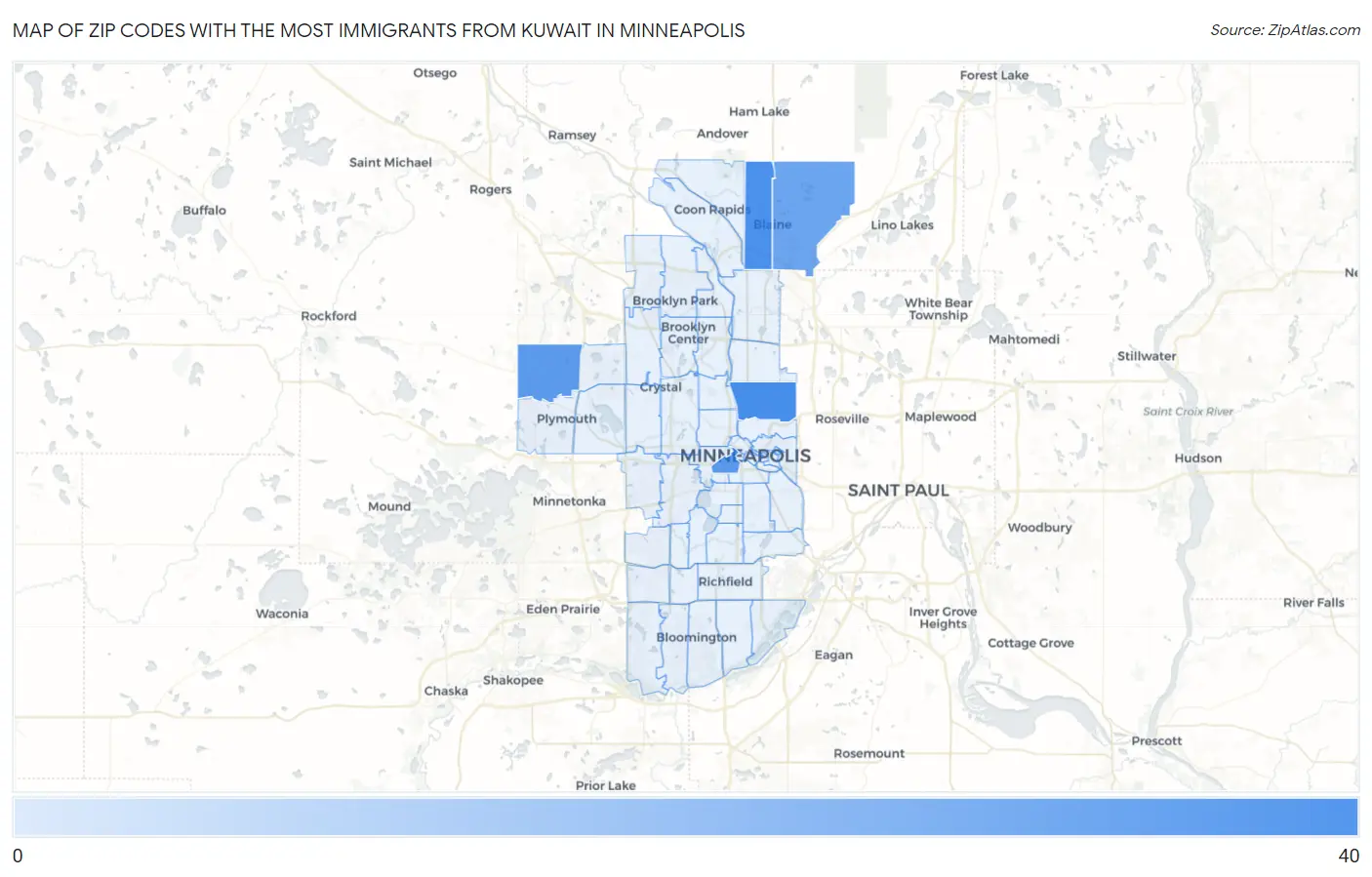 Zip Codes with the Most Immigrants from Kuwait in Minneapolis Map