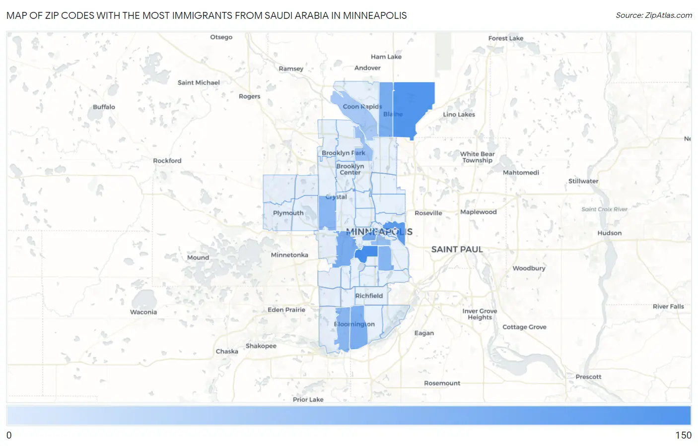 Zip Codes with the Most Immigrants from Saudi Arabia in Minneapolis Map