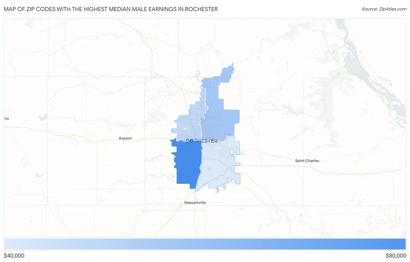 Zip Codes with the Highest Median Male Earnings in Rochester Map
