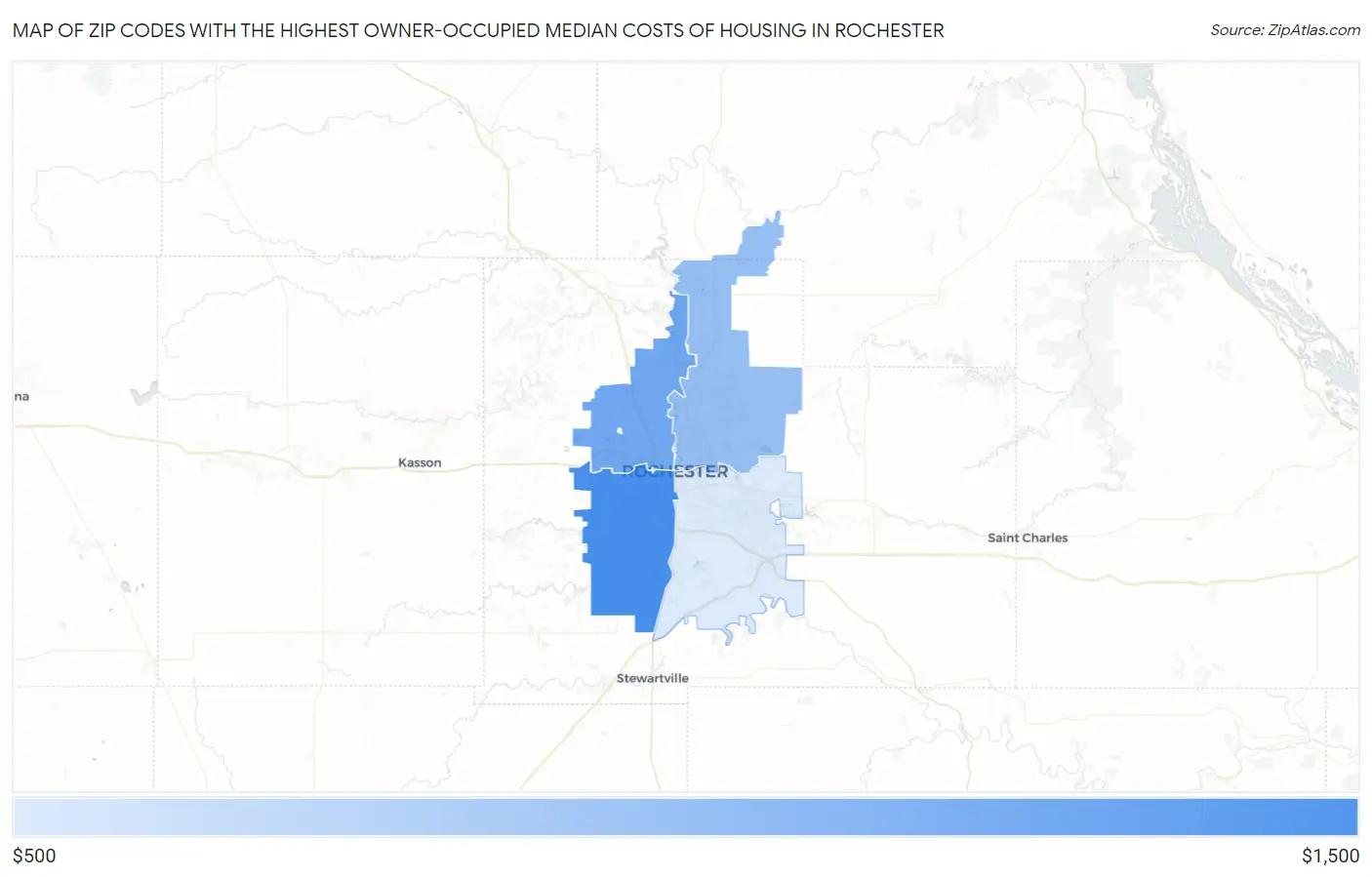 Zip Codes with the Highest Owner-Occupied Median Costs of Housing in Rochester Map