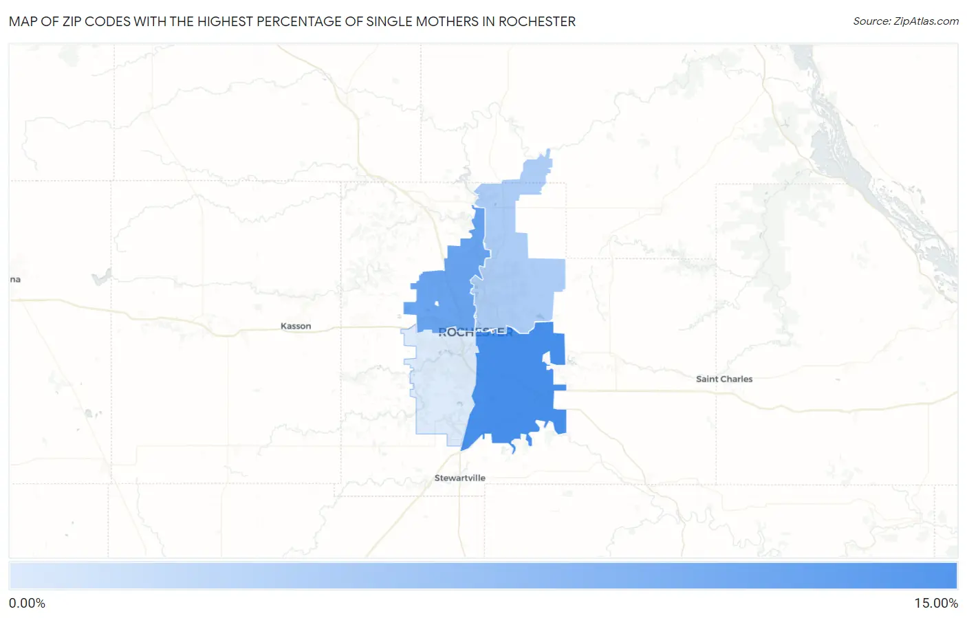 Zip Codes with the Highest Percentage of Single Mothers in Rochester Map