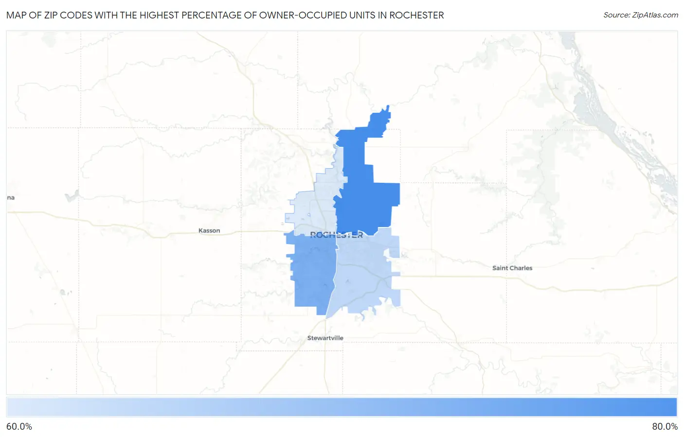 Zip Codes with the Highest Percentage of Owner-Occupied Units in Rochester Map