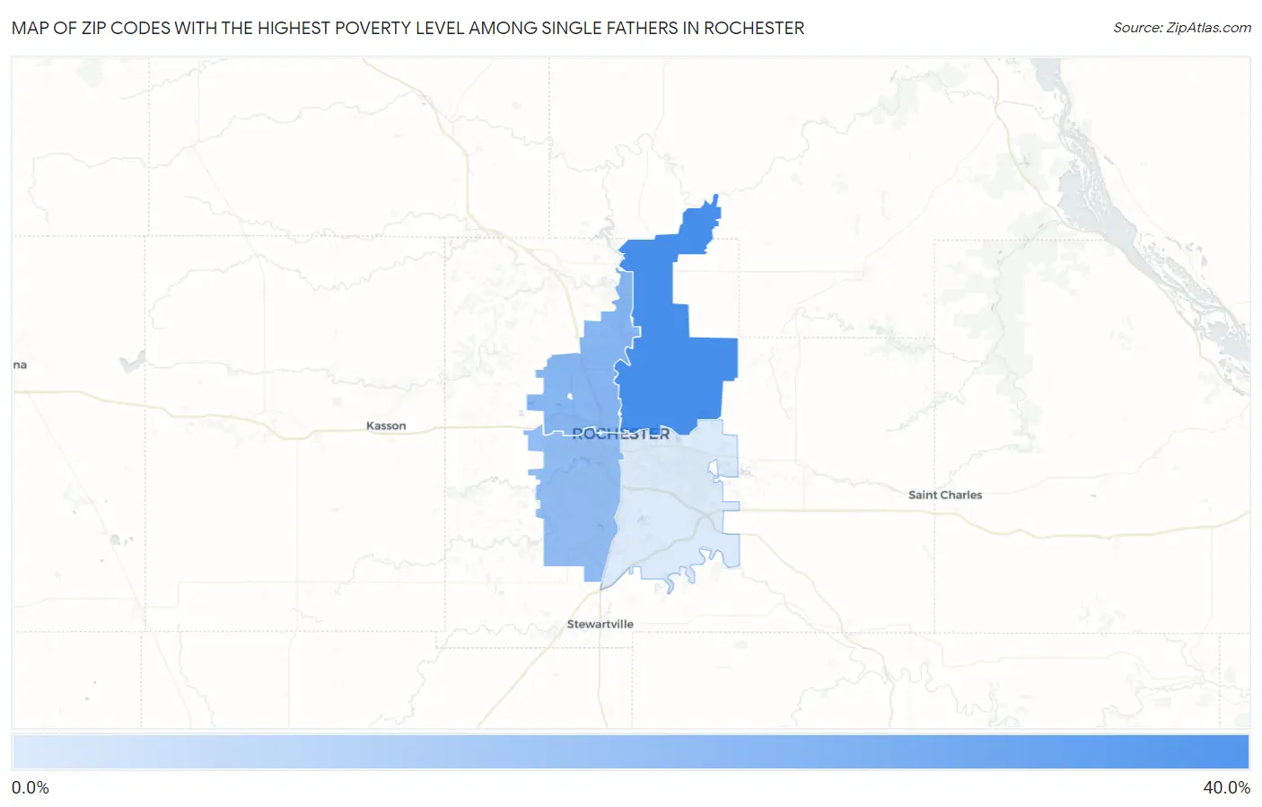 Zip Codes with the Highest Poverty Level Among Single Fathers in Rochester Map